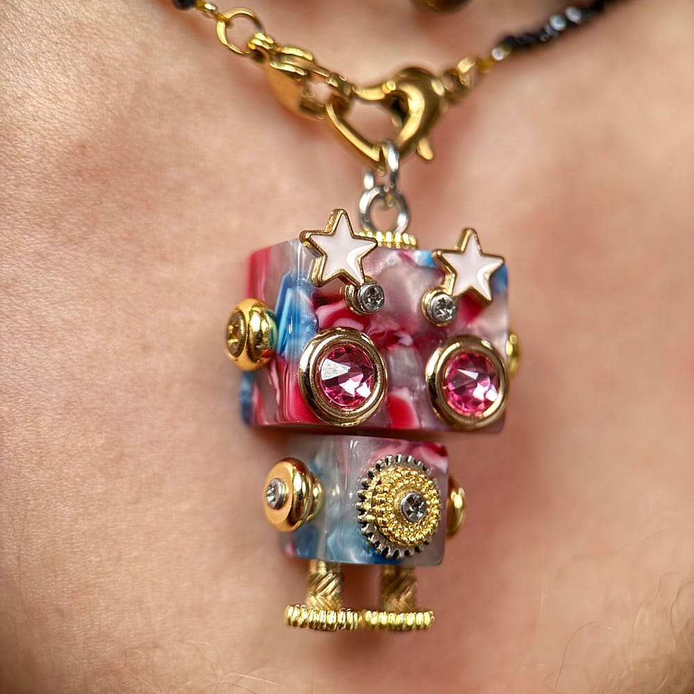 ooak handmade kinetic robot pendant & charm