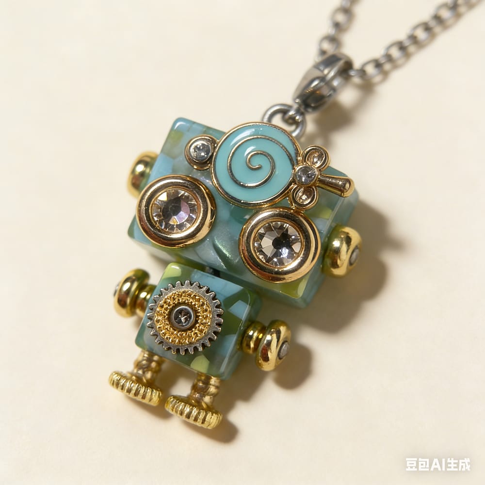 ooak handmade kinetic robot pendant & charm